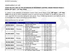 STAFF ON CALL DURING IIUM LIMITED MOBILITY PERIOD AT STUDENT AFFAIRS & DEVELOPMENT DIVISION (4TH PHASE)