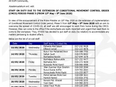 STAFF ON DUTY DURING IIUM LIMITED MOBILITY PERIOD AT STUDENT AFFAIRS & DEVELOPMENT DIVISION (5th PHASE)